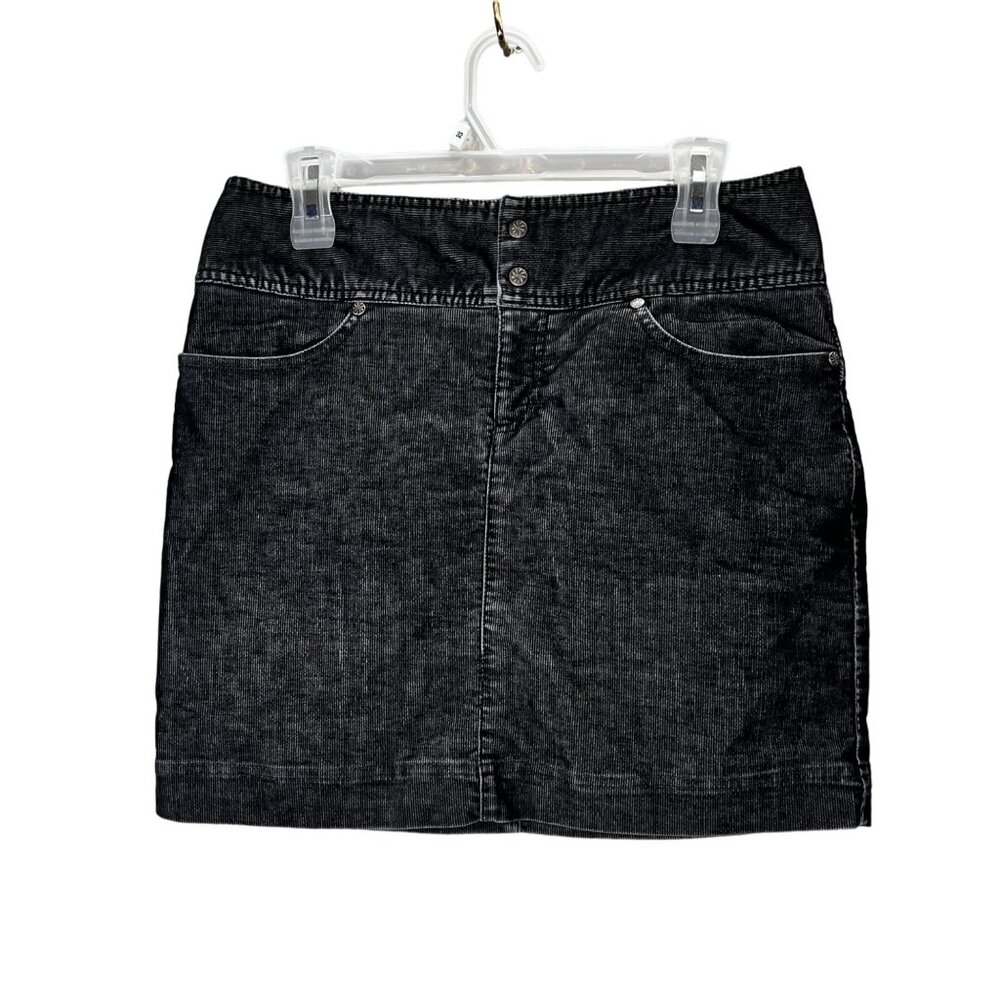 Athleta Ridge Corduroy Mini Skirt size 6 Black Pencil Zipper Fly Pockets